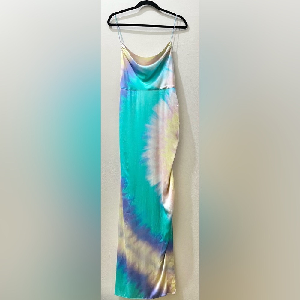 Retrofête Marlene Silk Dress in Rainbow Tie-Dye, Size M - Picture 3 of 16